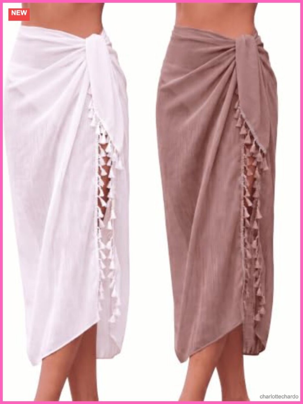 2 Pack Women's Beach Sarong Pareo Wrap with Tassel Semi-Sheer Swimwear Cover Up